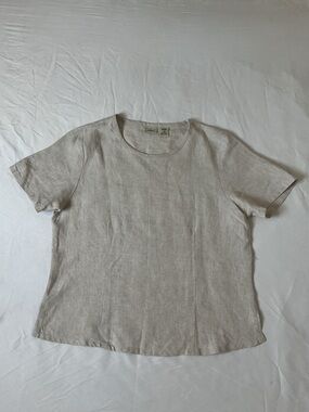 L.L. Bean 100% Linen Natural Flax Short Sleeve Top M